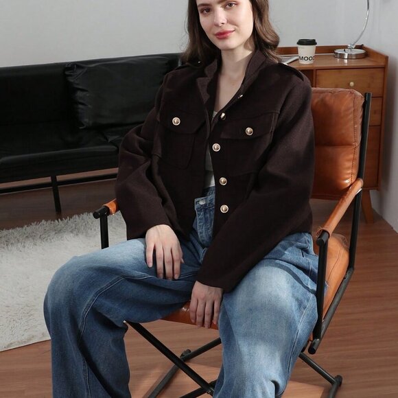 Brown Casual Women's Pockets detailed  Single button Jacket - Picture 2 of 11